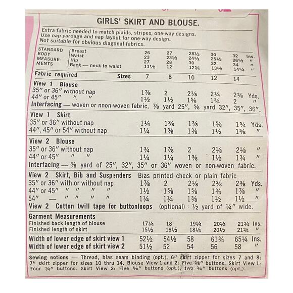 Vtg Simplicity 8123 Skirt Blouse Pattern 12 Girl 1969 Variation Bib Suspender - Picture 4 of 6